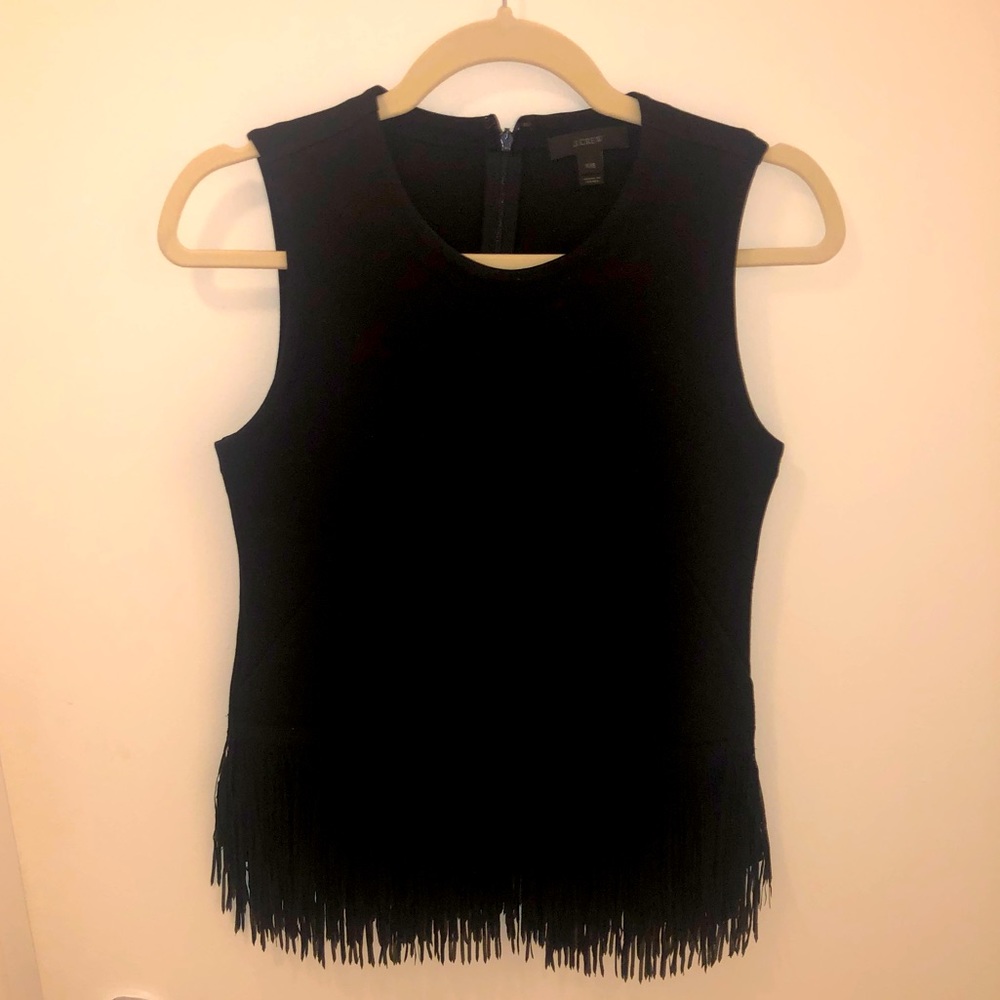J Crew fringe bottom black top